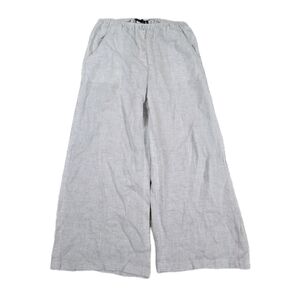 Nic + Zoe Linen Gray Wide Leg Pants Resort Beach Elastic Waist Minimalist Summer